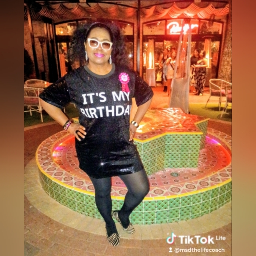 Sequin "It’s My Birthday" Tunic Tee/Dress - Black. Worn Once